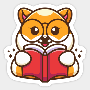 Cute shiba inu dog reading book cartoon Sticker